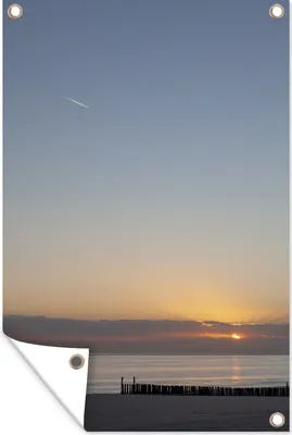 Produktbild von MuchoWow® 60x90 cm Outdoor-Poster Gartendeko Sichtschutz Garten Poster für den Garten  Sonnenuntergang am Strand von Zoutelande