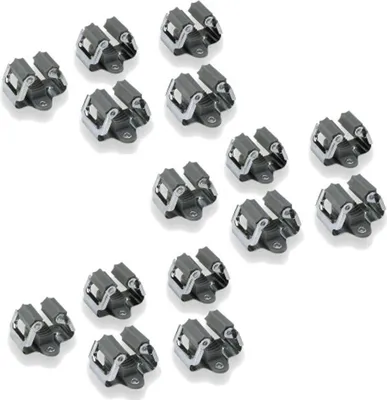 A collection of 15 identical wall-mounted tool holders arranged in rows on a white background.
