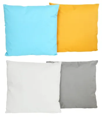 Produktbild von 4x JACK 2-farbiges Wende Outdoor Lounge Kissen 45x45cm Dekokissen inkl. Füllung Wasserfest Sitzkissen Garten Stuhl Lotus Effekt, Farbe:2x Gold-Hellblau + 2x Elfenbein-Grau