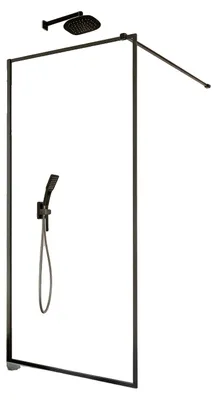 Obrázek produktu pro VEVOR pevná skleněná sprchová zástěna (864 x 1870 mm) bez rámu, tloušťka 8 mm, dveře z čirého bezpečnostního skla s těsněním na podlahu a kováním, sprchová zástěna pro koupelny, matně černá