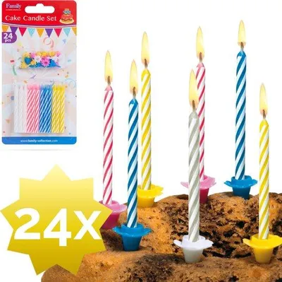 Zdjęcie produktu dla 24 świeczki urodzinowe - Świeczki na tort z podstawką