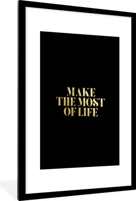 Produktbild von MuchoWow® Gerahmtes Poster Leben - Gold - Schwarz - Zitat 60x90 cm - Poster mit Schwarzem Bilderrahmen Wandposter Rahmen Foto Bilder - Dekoration - Wandposter Wohnzimmer - Hochwertig