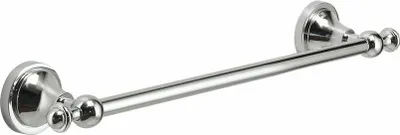 A single chrome towel bar mounted on a white background.