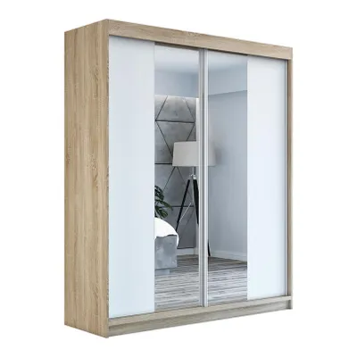 Produktbild von Schwebetürenschrank, 2-türig Schrank ELEGANZA 180 cm (mit Spiegel) Sonoma / weiß / weiß