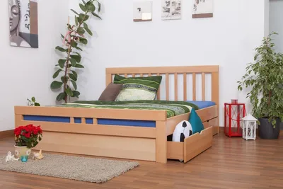 Produktbild von Doppelbett / Funktionsbett "Easy Premium Line" K8 inkl. 2 Schubladen und 1 Abdeckblende, 180 x 200 cm Buche Vollholz massiv Natur