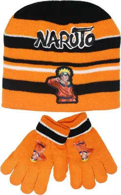 Produktbild von Anime Naruto Shippuden Jungen Wintermütze Mütze plus Handschuhe 54/56 – Orange / 54/56