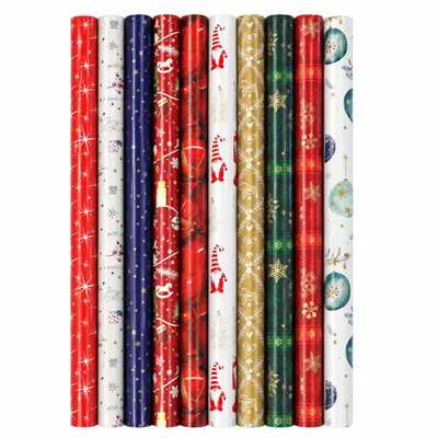 Produktbild von 10 Rollen Geschenkpapier Weihnachten mit je 2 m x 0,70 m / Rolle - Weihnachtsgeschenkpapier - Geschenkverpackung Weihnachten
