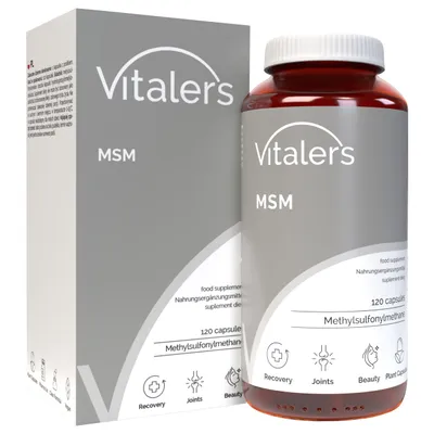 Obrázok produktu pre Vitaler's MSM (organická síra) 1000 mg – 120 kapsúl, vegánsky, 4-mesačné doplnkové stravovanie, bez konzervačných látok, čisté zloženie