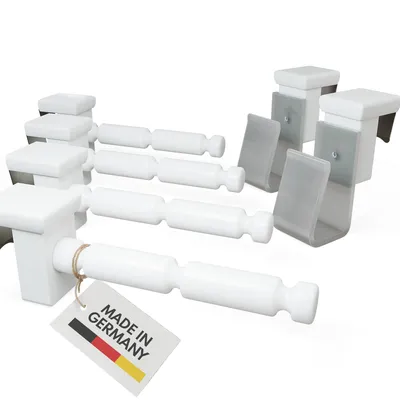 Produktbild von 4x Fensterhaken klemmbar mit Distanzhalter, Größe L in weiß, Abstandshalter für Fensterdekoration, Klemmbereich 10-27 mm, inkl. 2x Batteriefachhalter