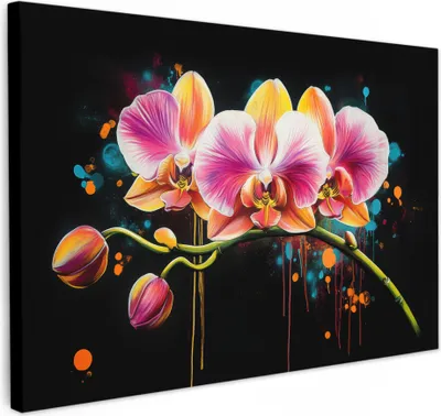 Produktbild von Leinwand Bilder 120x80 cm - Graffiti - Orchidee, Wandbilder, Wanddeko Wohnzimmer, Bild