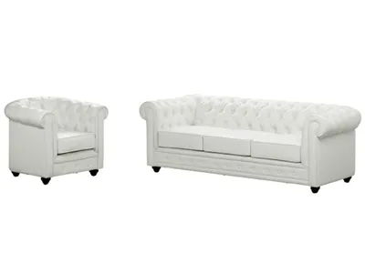 Produktbild von CHESTERFIELD 3-Sitzer Sofa und Sessel - Aus Ökoleder - Weiß