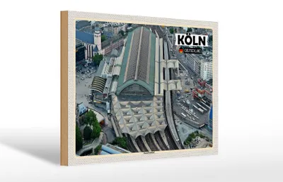Produktbild von Holzschild Städte Köln Blick auf Hauptbahnhof 30x20cm