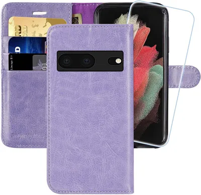 Image de Étui de protection pour Google Pixel 7, avec rabat, couleur violet, + film protecteur