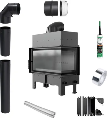 Immagine prodotto di Inserto per caminetto KRATKI FLOKI L destro 12kW fi200 nero Set di tubi TERMOTEC