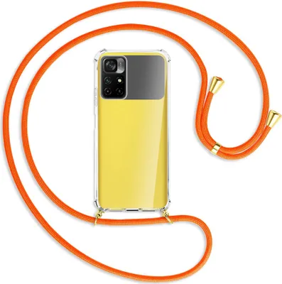 Produktbild von Handykette Backcover-Schutzhülle mit Band (Metall goldfarben) für Xiaomi Redmi Note 11 - neonorange