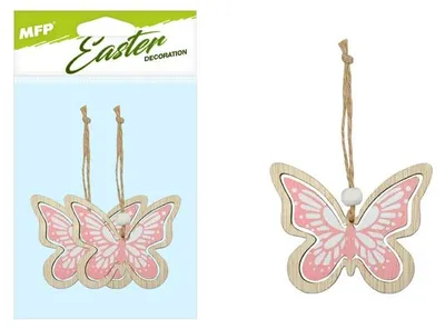 Immagine prodotto di Ciondolo a forma di farfalla in legno rosa, 7 cm, 2 pezzi
