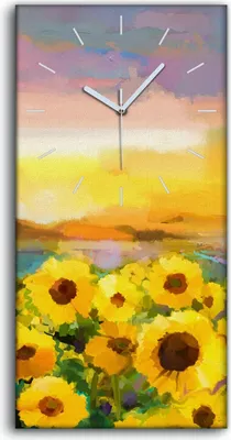 Produktbild von Wanduhr Bürouhr Leinwand Bild 30x60 Gemälde Wiesen Blumen Sonnenuntergang Kunst - weiße Hände