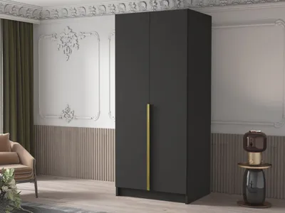 Obrázek produktu pro Úzká šatní skříň 100 cm SELLY 1 - černá / zlatá