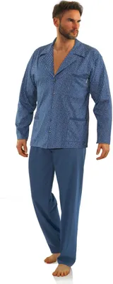 Produktbild von Sesto Senso Herren Schlafanzug Pyjama 100% Baumwolle Knöpfen Langarm + Pyjamahose -Set - 2363/01 - L