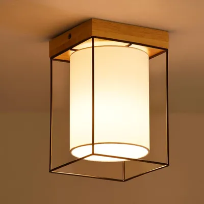Obrázok produktu pre ZMH Stropné svietidlo, drevené, 1 žiarovka, pätica E14, obývacia izba, lampa s látkovým tienidlom, industriálna lampa do obývačky, vhodná aj do jedálne a kuchyne