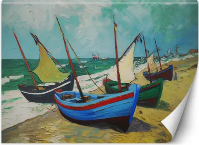 Produktbild von Vlies fototapete Fischerboote am Strand - V. van Gogh 250x175 cm Feeby Orange inkl. Kleber einfache Montage