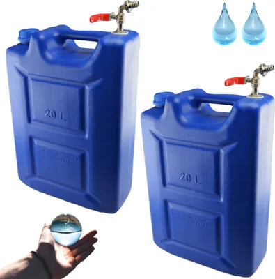 Produktbild von Wasserkanister 20l aus Kunststoff Blau Set 2 Stück, Wasserbehälter mit Hahn Campingkanister Trinkwasserkanister für Haus Garten Auto Camping, Griff