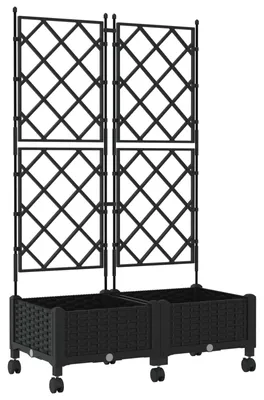 Produktbild von vidaXL Pflanzkübel mit Spalier und Rädern 2 Stk. Schwarz PP