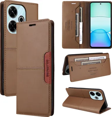 Produktbild von Handyhülle für Xiaomi Redmi 13 4G Hülle, Leder Flip Wallet Kartenfach Stand Schutzhülle Braun