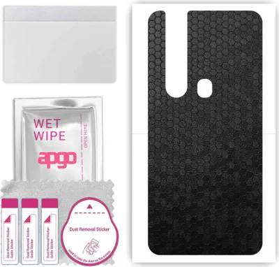 Produktbild von apgo Rückseite Schutzfolie, Skin, kompatibel mit Tecno Camon 15 Pro, Hinten Displayschutzfolie aus Vinylfolie, kratzfest, einfache Montage - Schwarze Honigwabe