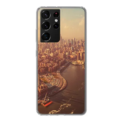 Produktbild von MuchoWow® Handyhülle Schutzhülle Hülle für Samsung Galaxy S21 Ultra New York - Skyline - Gold Silikon Softcase Handy Hülle - Mobiltelefon