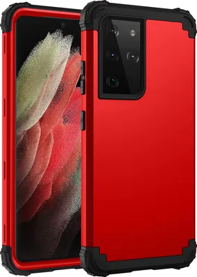 Produktbild von Galaxy S21 Ultra 5G Hülle, 3 in 1 Hybrid PC TPU Stossfest Robust Schutzhülle für Samsung Galaxy S21 Ultra 5G Rot