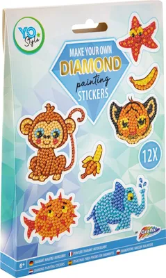 Obrázok produktu pre GRAFIX Diamantové maľovanie samolepky Zvieratká 12ks