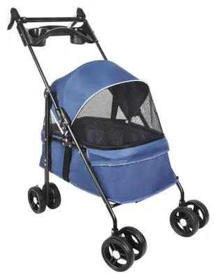 Produktbild von Haustierwagen Hundebuggy Katzenbuggy - 2-in-1 Kinderwagen - Klappbar - Abnehmbare Wanne - Bis 10 kg - Stahlrahmen - 50 x 70 x 95 cm - Blau