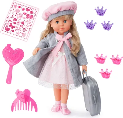 Produktbild von Bayer Design 94634AA Charlene Interactive Puppe mit Haaren und Zubehör, spricht, singt, 46 cm, weicher Körper, grau, rosa