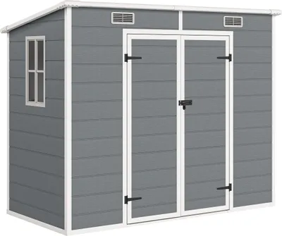 Produktbild von 2,4 x 1,3 m Gartenschuppen, Kunststoff-Gartenhaus mit Boden, Fenster, verschließbare Türen, für Garten, Terrasse, Grau