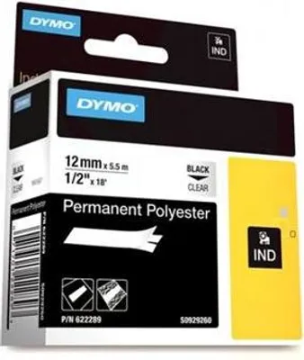 Produktbild von DYMO Rhino Polyester-Etikettenband 12 mm x 5,5 m schwarz/transparent