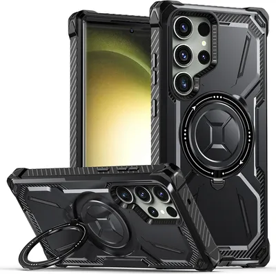 Produktbild von Schutzhülle für Samsung Galaxy S23 Ultra Dual Layer Magnetisches Kickstand Hülle, Kompatibel mit Magsafe Ladegerät Schwarz