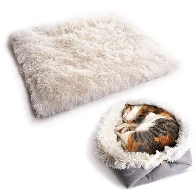 Image de Coussin douillet 2 en 1 pour chats, en peluche, dimensions 61 x 51 cm, lavable, pour chats et petits chiens