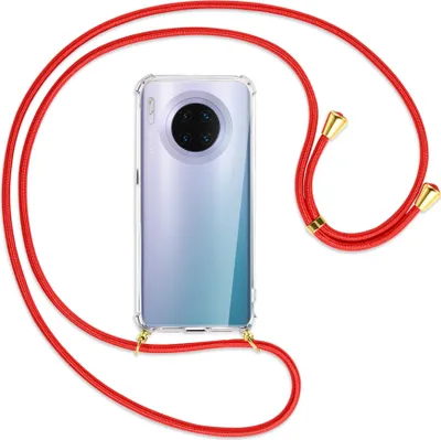 Produktbild von Handykette Backcover-Schutzhülle mit Band (Metall goldfarben) für Huawei Mate 30 Pro - rot
