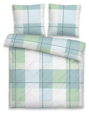 Zdjęcie produktu dla Komplet pościeli Feinbiber w kratkę - mieszanka bawełny z ukrytym zamkiem błyskawicznym, wymiary: 240 x 220 cm + 2 sztuki (80 x 80 cm)
