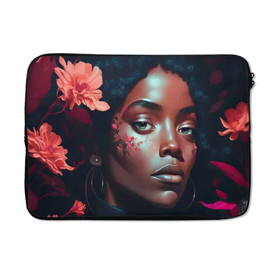 Produktbild von MuchoWow® Laptop Hülle 14 ZollBlumen - Frau - Porträt - Illustration Laptoptasche - Laptoptasche - Stoßsicher - Schutzhaube
