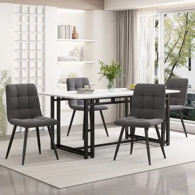 Produktbild von Abrihome 140x80cm Esstisch-Set mit 4 Stühlen, Esszimmer-Set mit schwarzem Metalltisch für Küche und Wohnzimmer