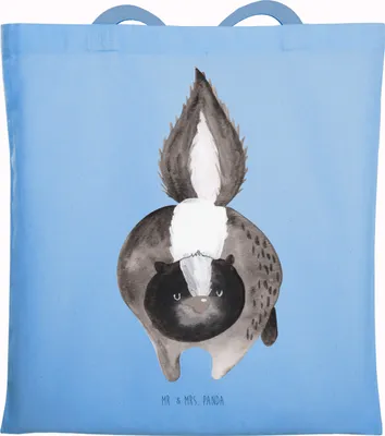 Produktbild von Mr. & Mrs. Panda Einkaufstasche Stinktier Angriff - Sky Blue - Geschenk, Jutebeutel, Wildtier, Stoffbeutel, Skunk, Drohung, Uni Tasche, wütend, Raubtier, Tote Bag