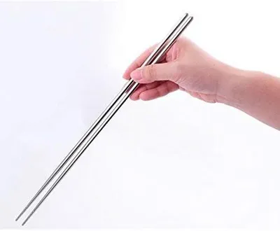 Produktbild von Essstäbchen EQLEF Lange Essstäbchen aus Edelstahl, rutschfest, hitzebeständig, 39 cm, 2 Paar (Edelstahl)