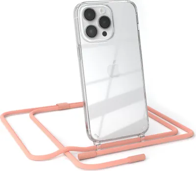 Produktbild von EAZY CASE Handykette für Apple iPhone 14 Pro Max, Clear Case aus Silikon, mit Umhängeband, abnehmbare Endstücke, Handyband in Rosa