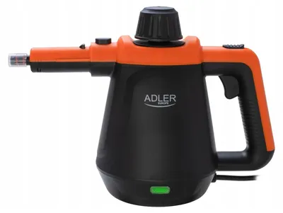 A black and orange steam mop cleaner with the brand name 'ADLER' visible.