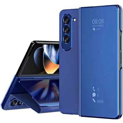 Obrázek produktu pro Pouzdro na Samsung Galaxy Z Fold 5 průhledný zrcadlový kryt, stojánek zPolyuretankůže modré
