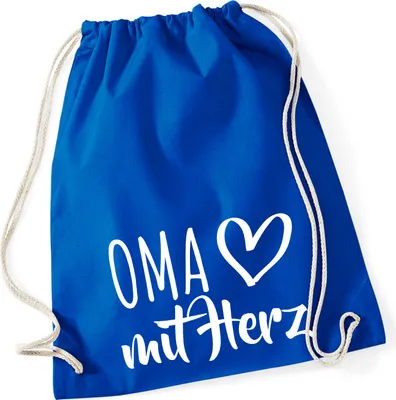 Produktbild von Huuraa Turnbeutel Oma mit Herz 12 Liter Bright Royal Baumwolle Rucksack Geschenkidee