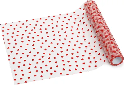 Produktbild von Tüll-Tischläufer, Rosa mit roten Herzen, Valentinstag-Tischdekoration, 0,36 x 9 m