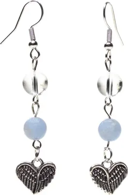 Image de Boucles D'oreilles Angélite/Cristal De Roche Avec Coeur - 0,8 Cm Paquet De 3 Pcs